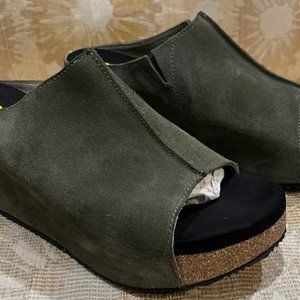 Olive Green Suede Women's Mules